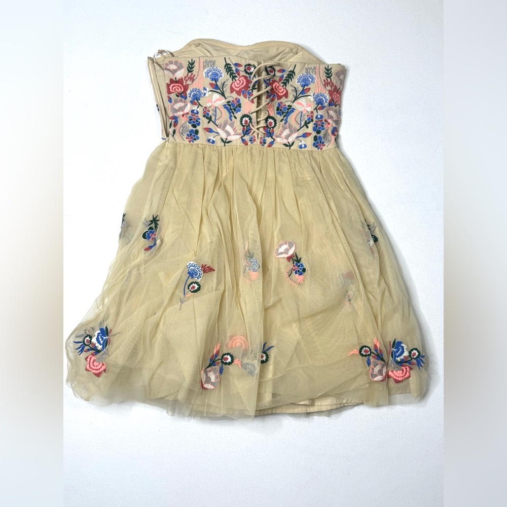 Anthropologie Geode Strapless Floral Corset Lace up Embroidered Tulle Dress Sz S - Picture 11 of 12